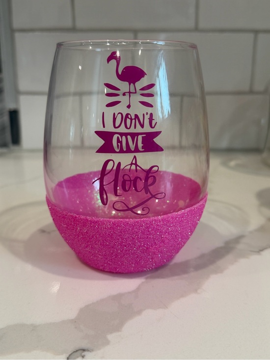Other - Pink Flamingo Stemless Wine Glass with Glitter Base